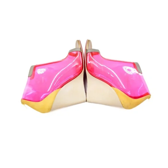 Christian Louboutin Neon Pink PVC Zip Wedge Heeled Booties EU 37